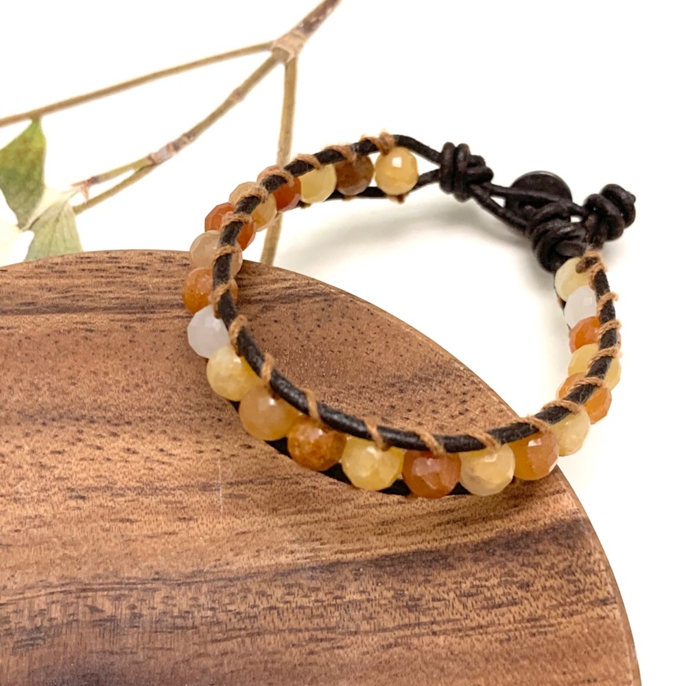 BOHO Citrine Beaded Leather Bracelet